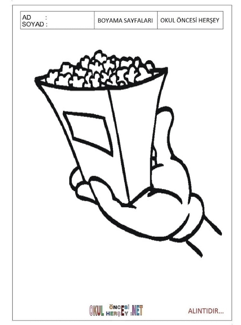 Çocuklar İçin Popcorn Boyama Sayfaları 
