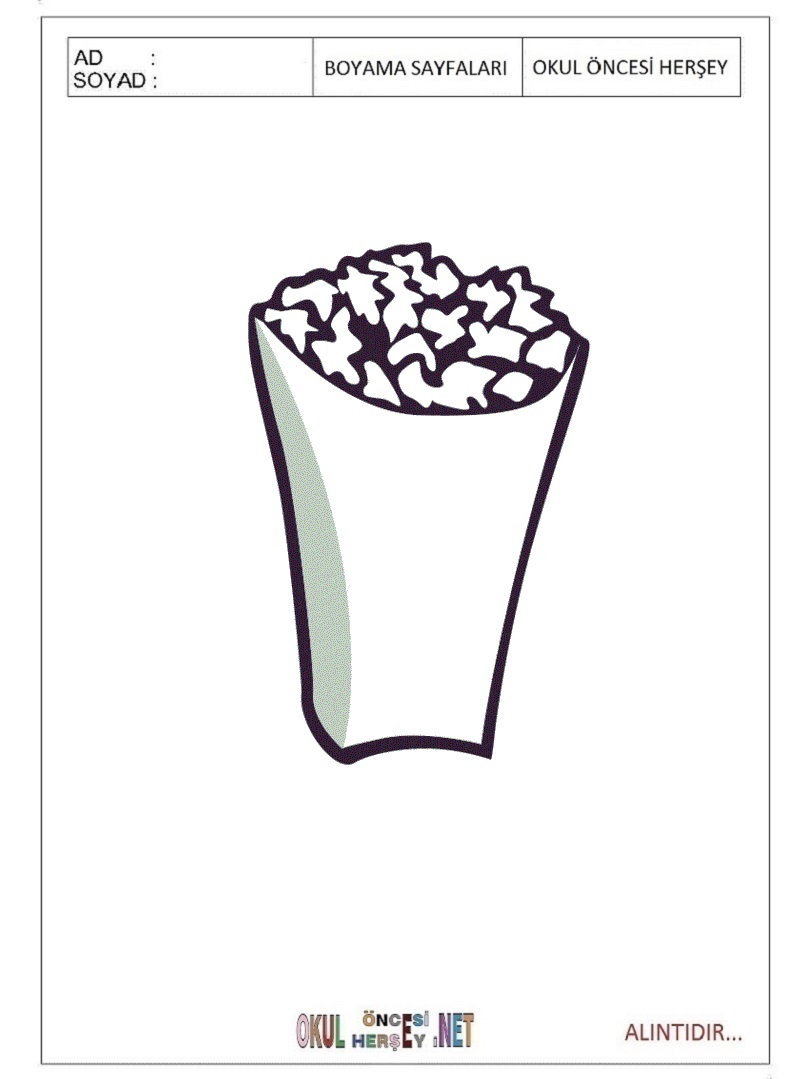 Çocuklar İçin Popcorn Boyama Sayfaları 