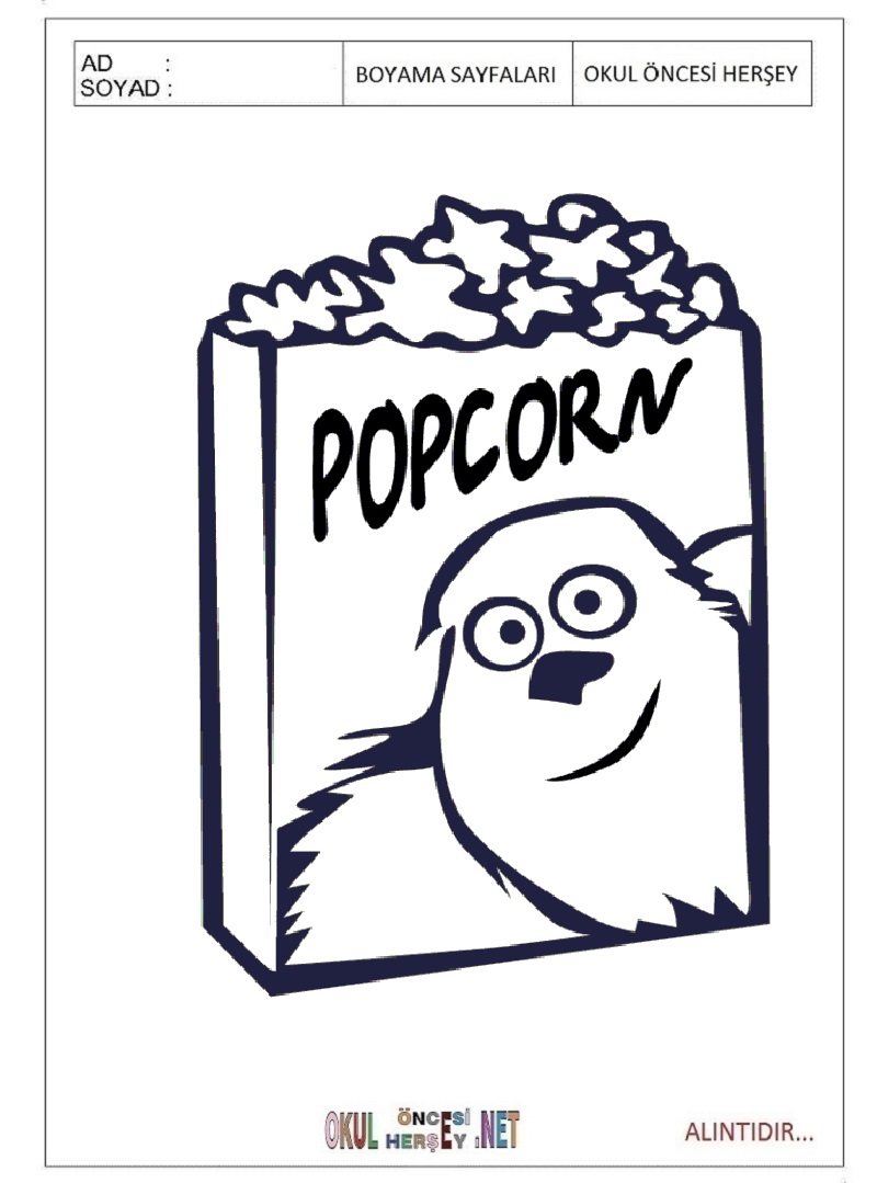 Çocuklar İçin Popcorn Boyama Sayfaları 