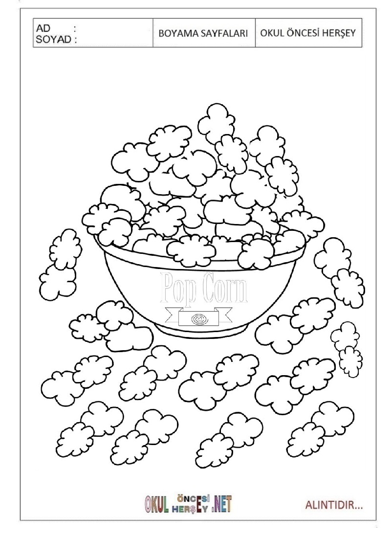 Çocuklar İçin Popcorn Boyama Sayfaları 