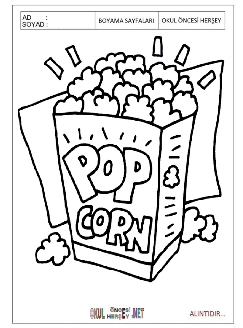 Çocuklar İçin Popcorn Boyama Sayfaları 