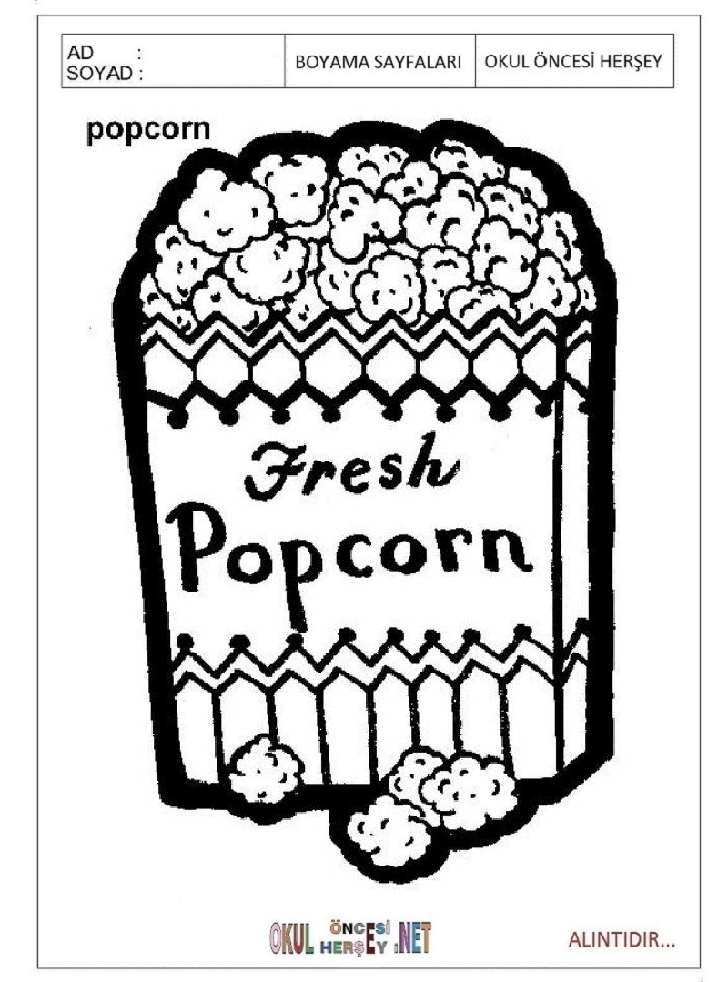 Çocuklar İçin Popcorn Boyama Sayfaları 