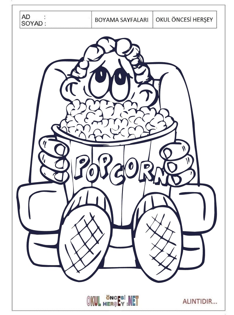 Çocuklar İçin Popcorn Boyama Sayfaları 
