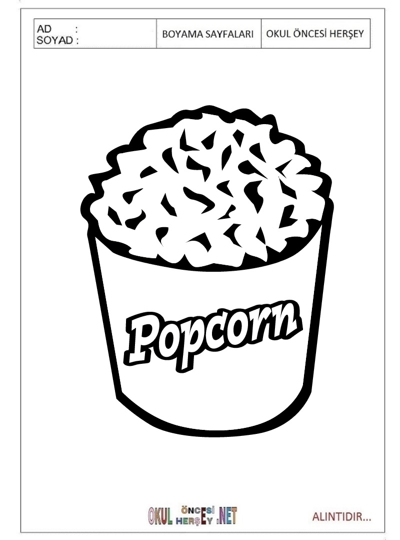 Çocuklar İçin Popcorn Boyama Sayfaları 