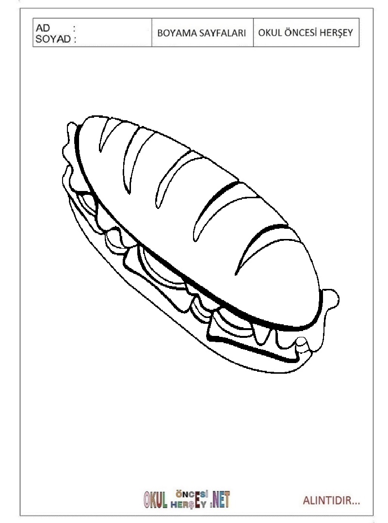 Çocuklar İçin Sandwich Boyama Sayfaları 