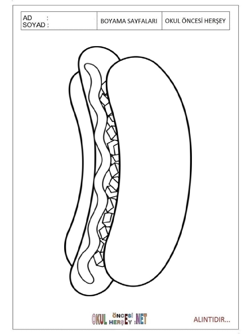 Çocuklar İçin Sandwich Boyama Sayfaları 