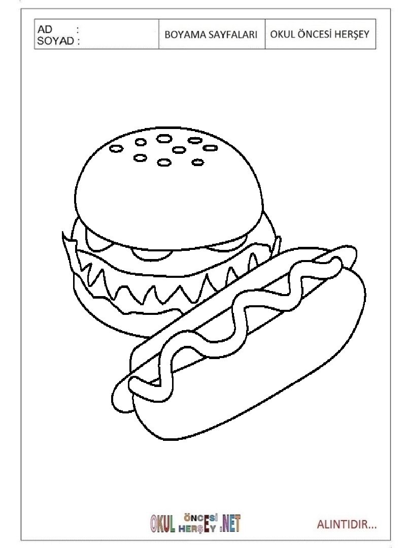 Çocuklar İçin Sandwich Boyama Sayfaları 