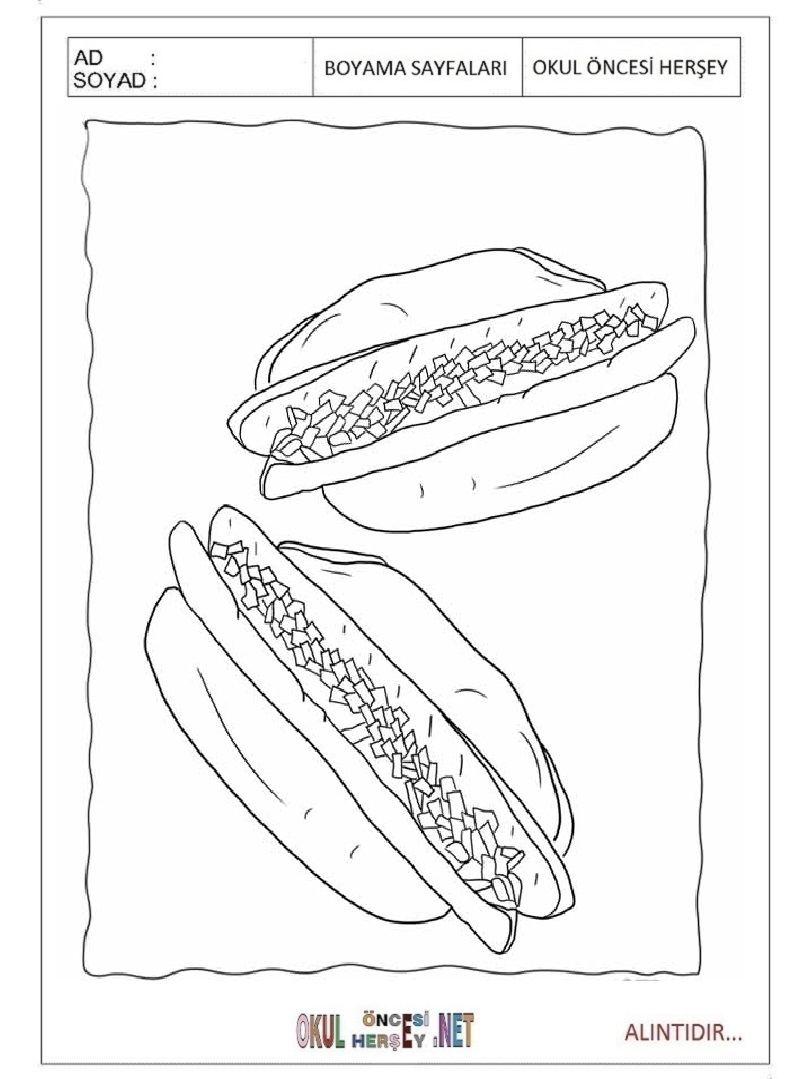 Çocuklar İçin Sandwich Boyama Sayfaları 