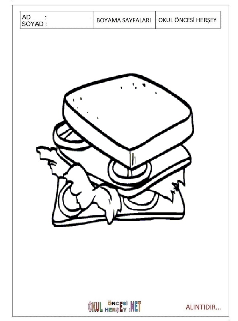 Çocuklar İçin Sandwich Boyama Sayfaları 
