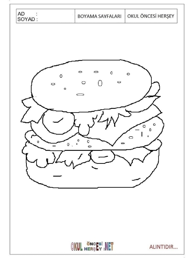 Çocuklar İçin Sandwich Boyama Sayfaları 