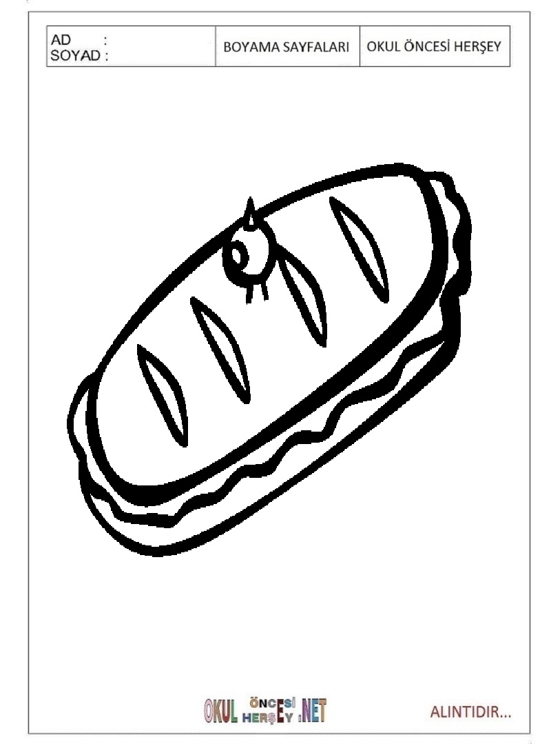 Çocuklar İçin Sandwich Boyama Sayfaları 