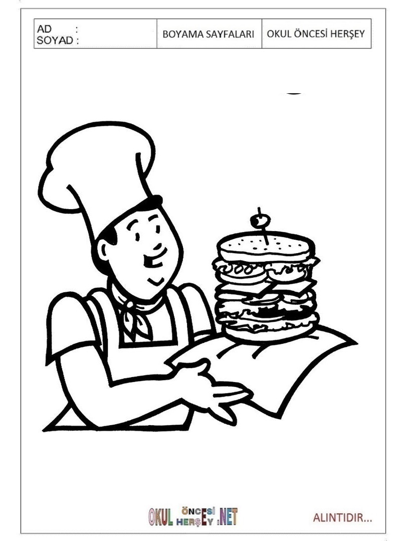 Çocuklar İçin Sandwich Boyama Sayfaları 