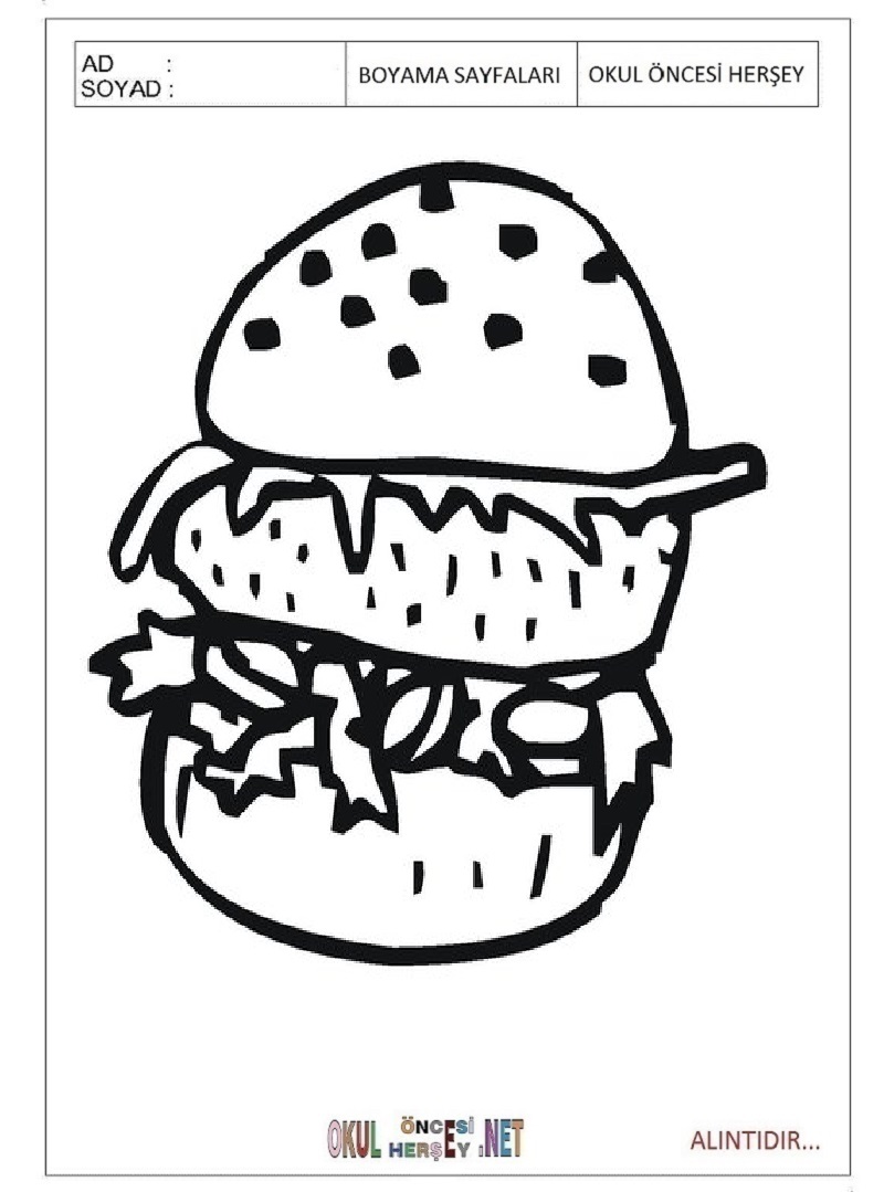 Çocuklar İçin Sandwich Boyama Sayfaları 