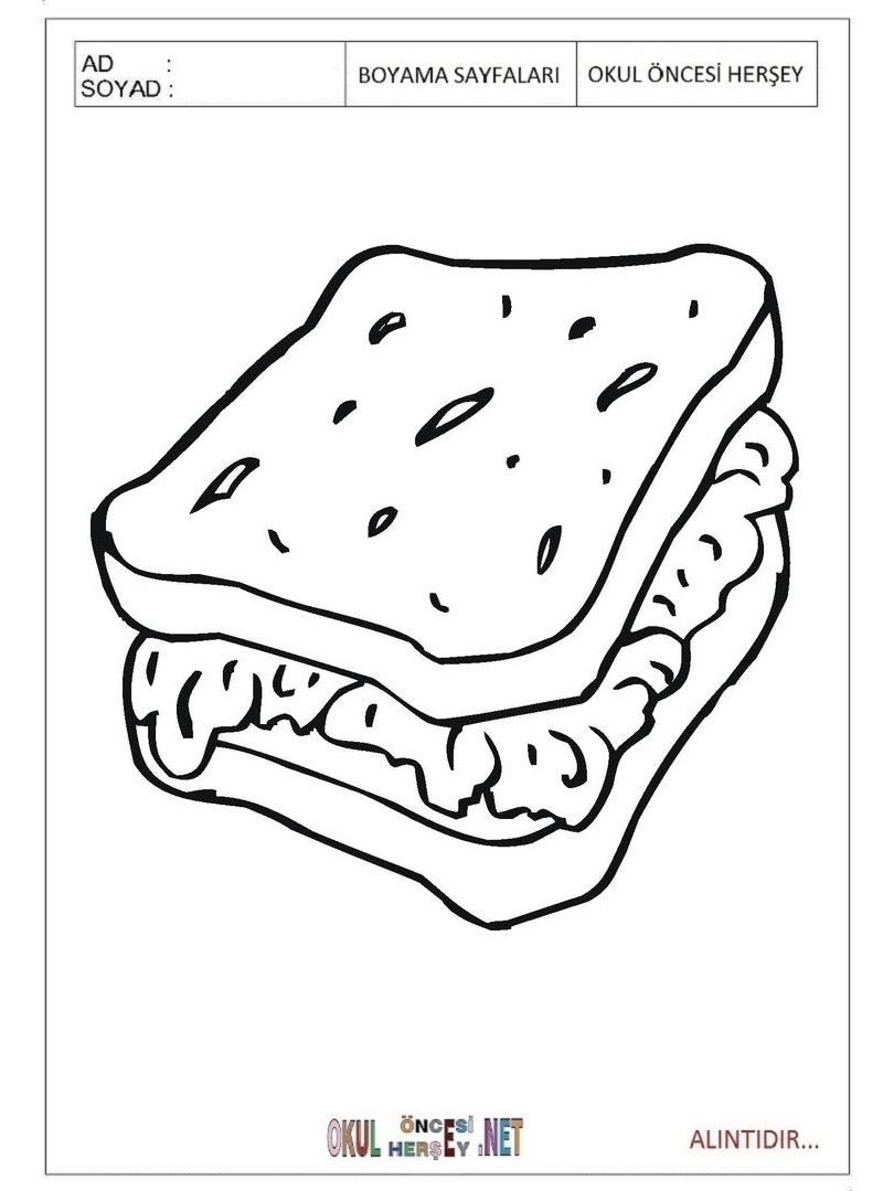 Çocuklar İçin Tost Boyama Sayfaları 