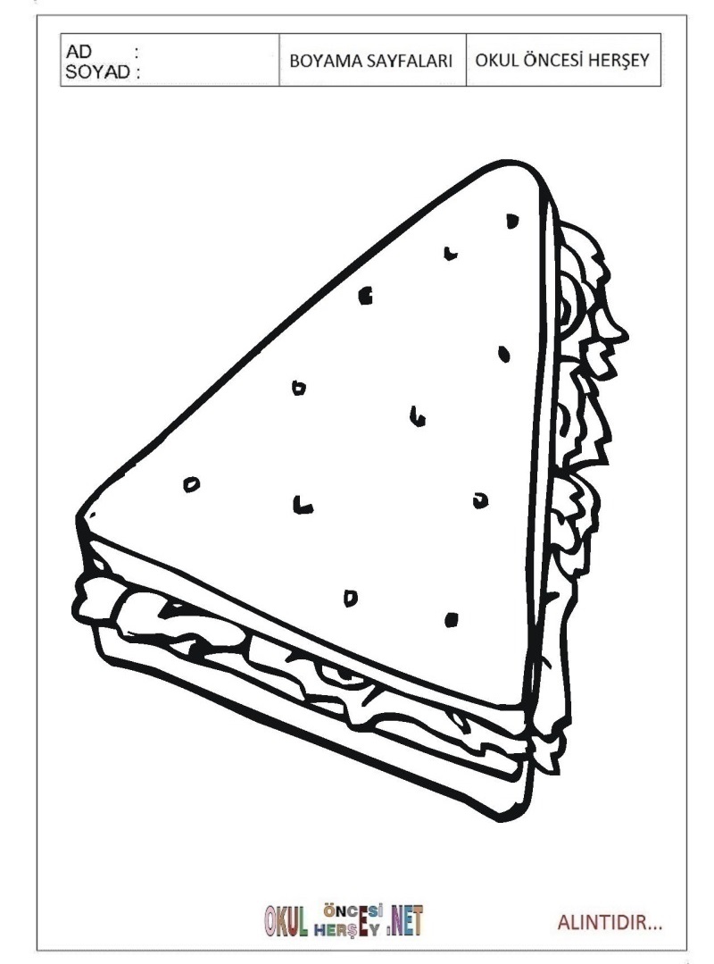 Çocuklar İçin Tost Boyama Sayfaları 