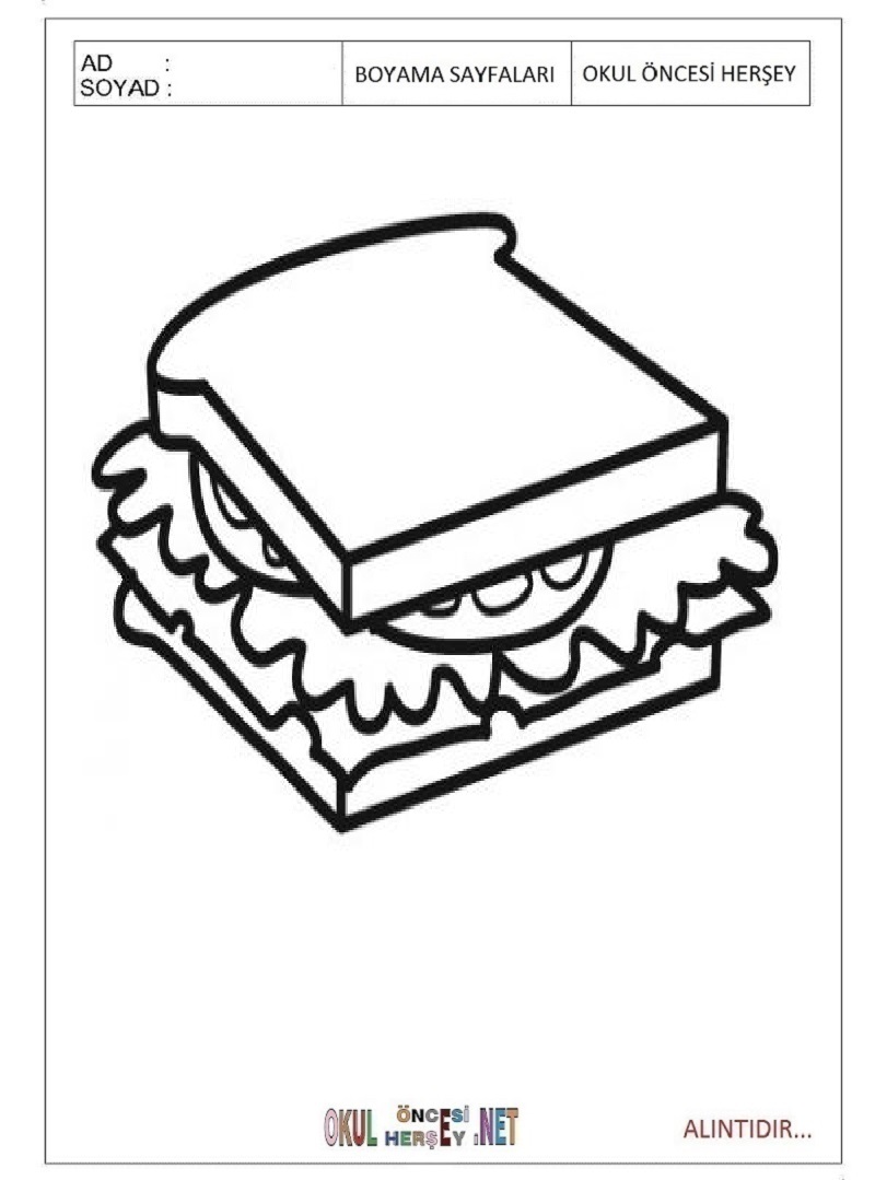Çocuklar İçin Tost Boyama Sayfaları 