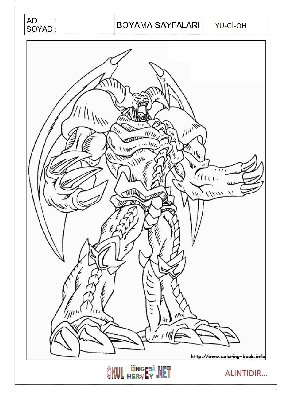 yu-gi-oh boyama sayfası