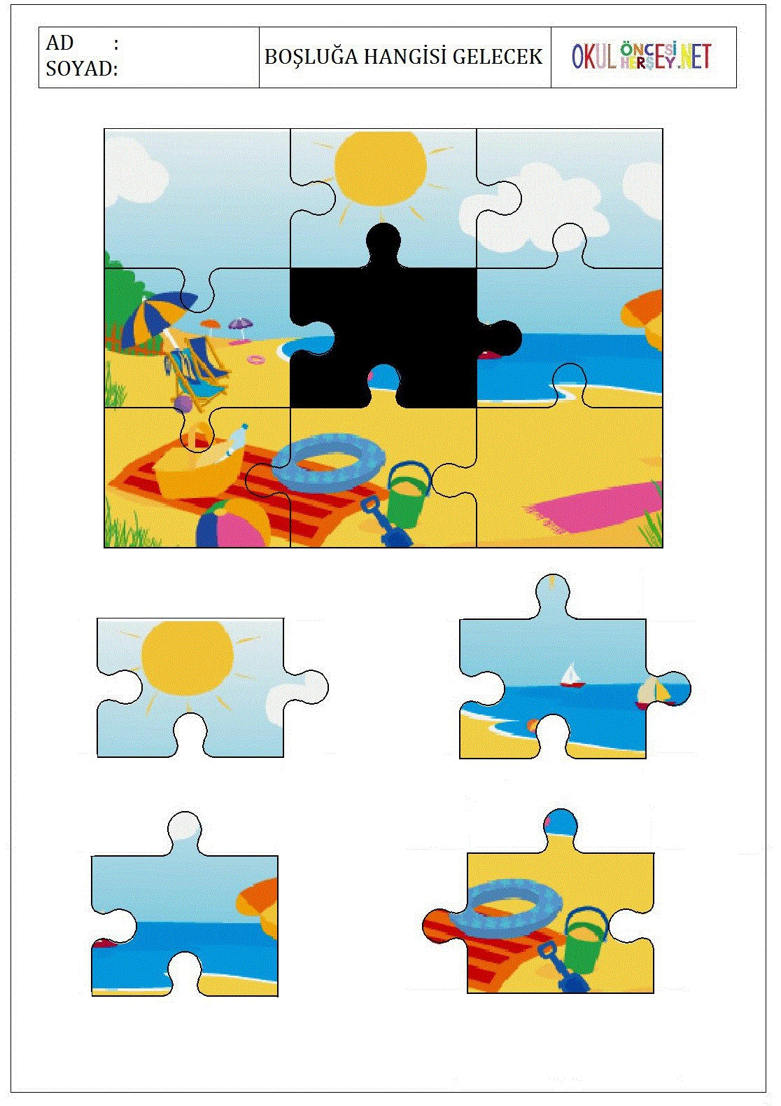 Puzzle Boşluk Doldur Çalışma Sayfaları
