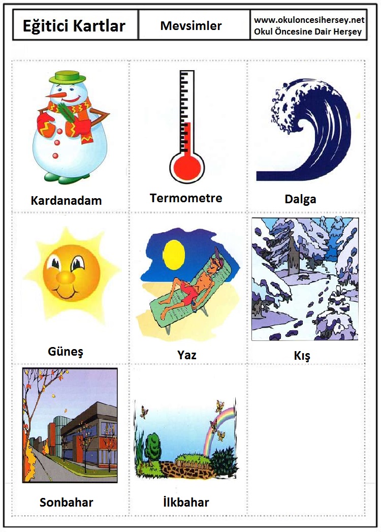 Okul öncesi Mevsimler eğitici kartları