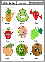 Okul öncesi Meyveler eğitici kartları