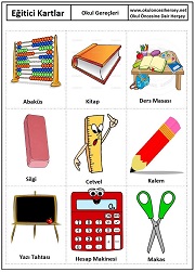 Okul öncesi Okul Gereçleri eğitici kartları