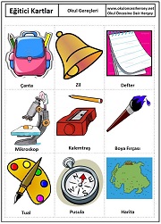 Okul öncesi Okul Gereçleri eğitici kartları
