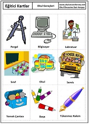 Okul öncesi Okul Gereçleri eğitici kartları