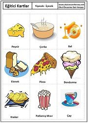 Okul öncesi Yiyecek-içecek eğitici kartları