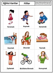 Okul öncesi fiiller eğitici kartları