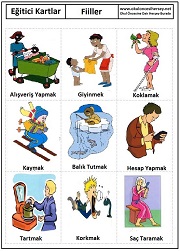 Okul öncesi fiiller eğitici kartları