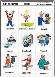Okul öncesi fiiller eğitici kartları