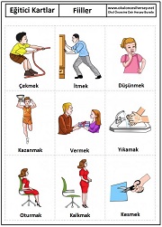 Okul öncesi fiiller eğitici kartları