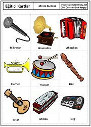 Okul öncesi müzik aletleri eğitici kartları