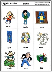 Okul öncesi sıfatlar eğitici kartları