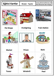 Okul öncesi Binalar eğitici kartları