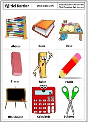Okul öncesi Okul Gereçleri eğitici kartları