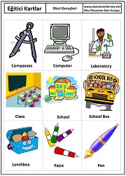 Okul öncesi Okul Gereçleri eğitici kartları