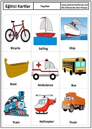 Okul öncesi Taşıtlar eğitici kartları