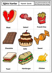 Okul öncesi Yiyecek-içecek eğitici kartları