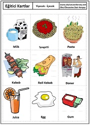 Okul öncesi Yiyecek-içecek eğitici kartları