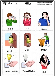 Okul öncesi fiiller eğitici kartları