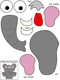 kese kağıdından Fil kukla şablonu