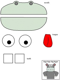 kese kağıdından Hipopotam kukla şablonu