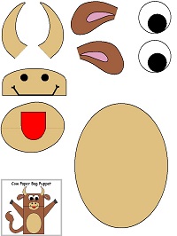 kese kağıdından inek kukla şablonu