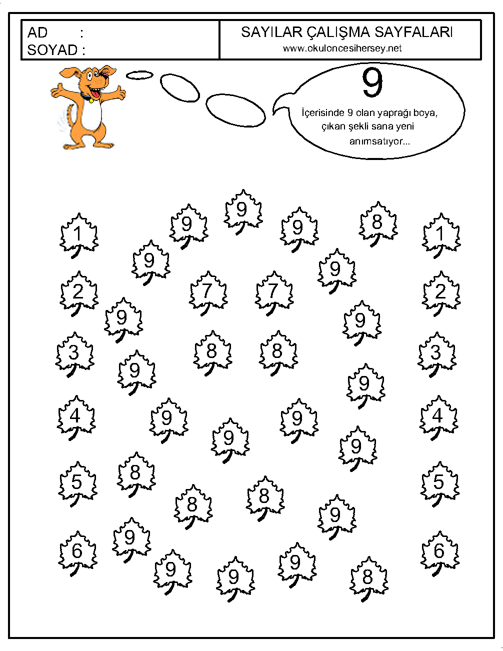 1 Sinif Matematik Rakamlar Calisma Sayfasi Ders Ve Calisma Ugur Bocegi Sayi Sayma Ve Yazma Calisma Kagidi Okul Oncesi