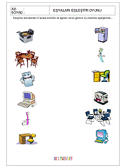 okul önces içocuklar için eşyaları eşleştirme çalışma sayfaları