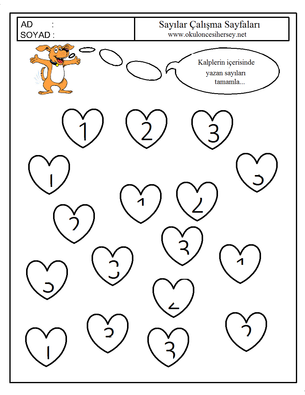 okul öncesi 1 sayısı çizgi çalışması