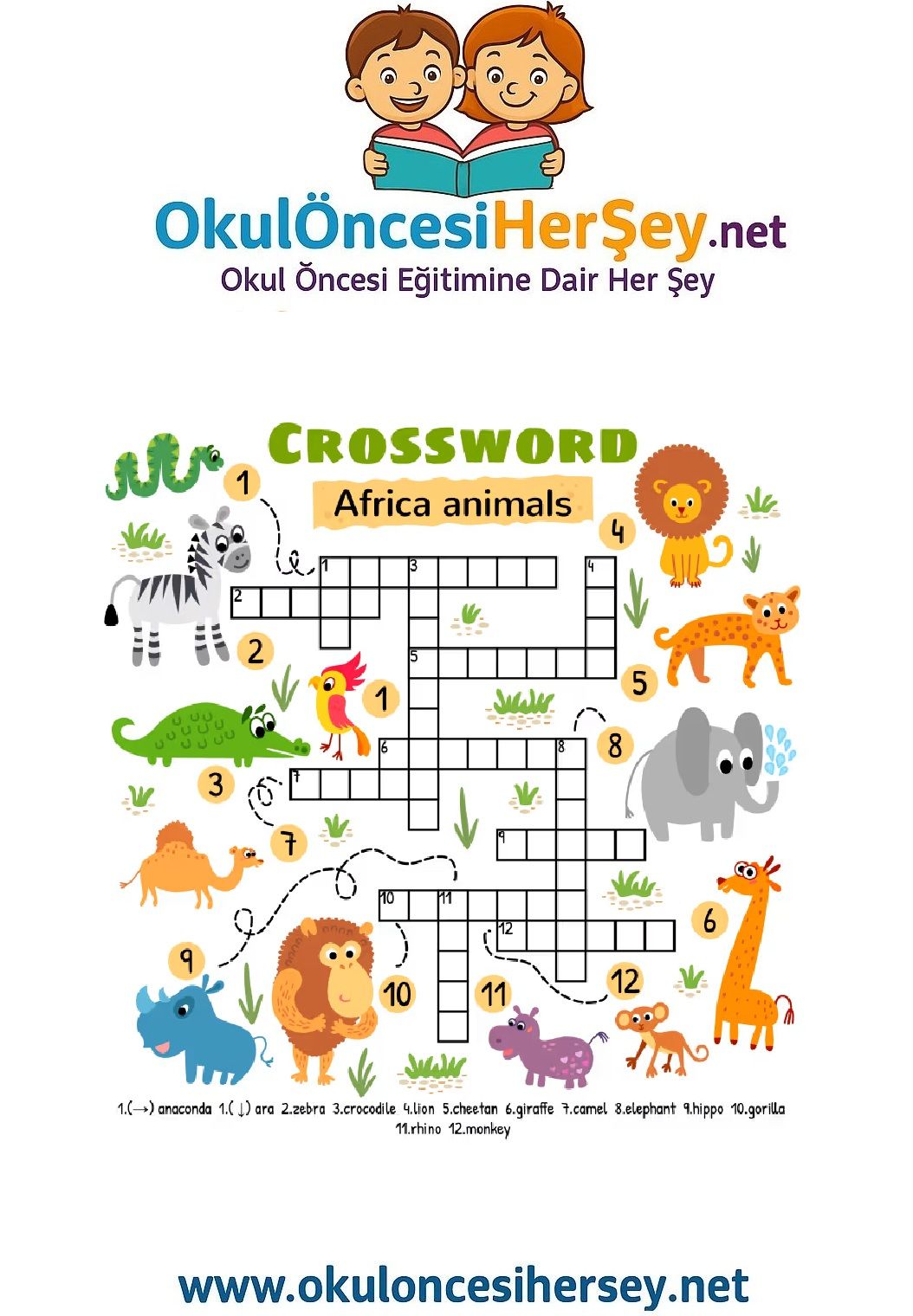 Çocuklar İçin   Crossword Bulmaca  