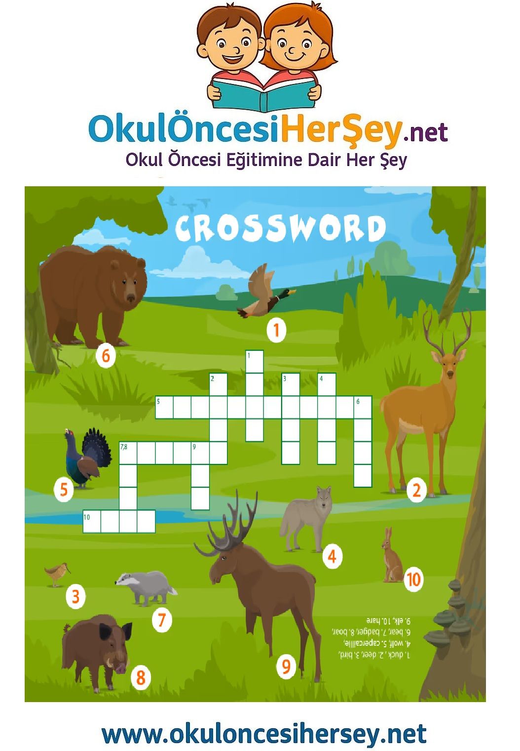 Çocuklar İçin   Crossword Bulmaca  