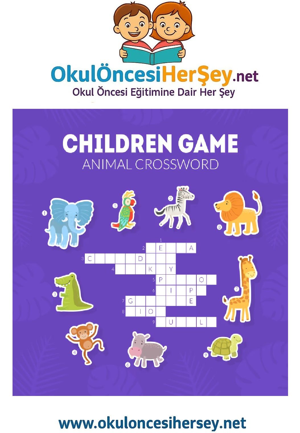 Çocuklar İçin   Crossword Bulmaca  